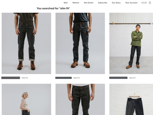 A sample jeans website running on Shopify.